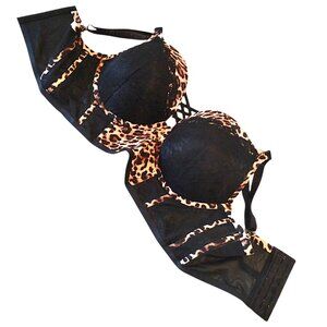 Torrid 40DDD Bra XO Plunge Push Up Leopard Animal Print Underwire Lingerie Lace